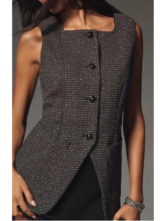 Anthropologie Tops - Anthropologie Maeve Tweed Vest Top NWT Large Sleeveless Square Neck Career Black
